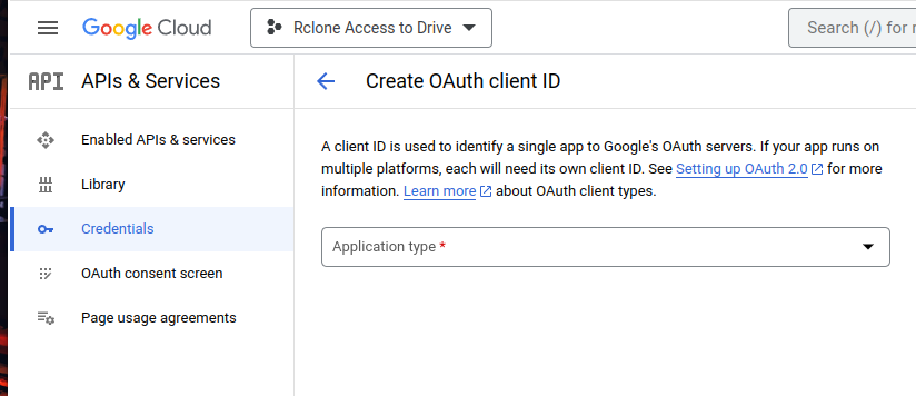 OAuth Client ID Screen