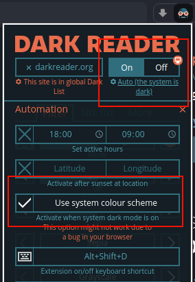 Dark Reader extension on browsers