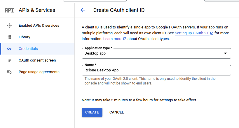 Filled OAuth Client ID Screen