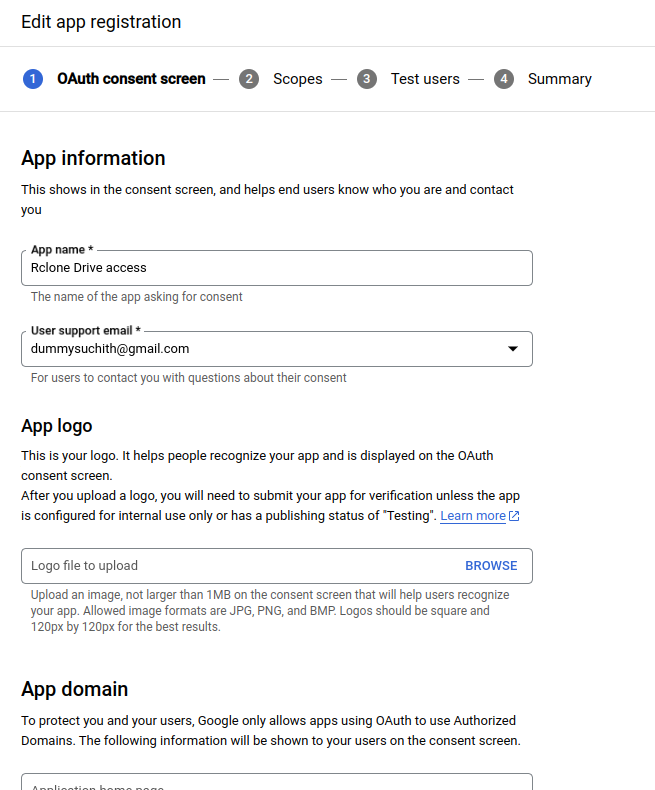 OAuth Consent form
