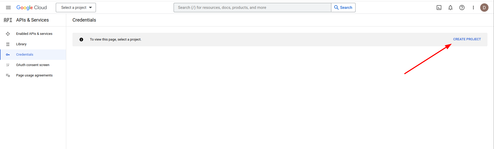 Create project button