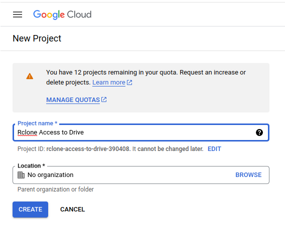 Create project view